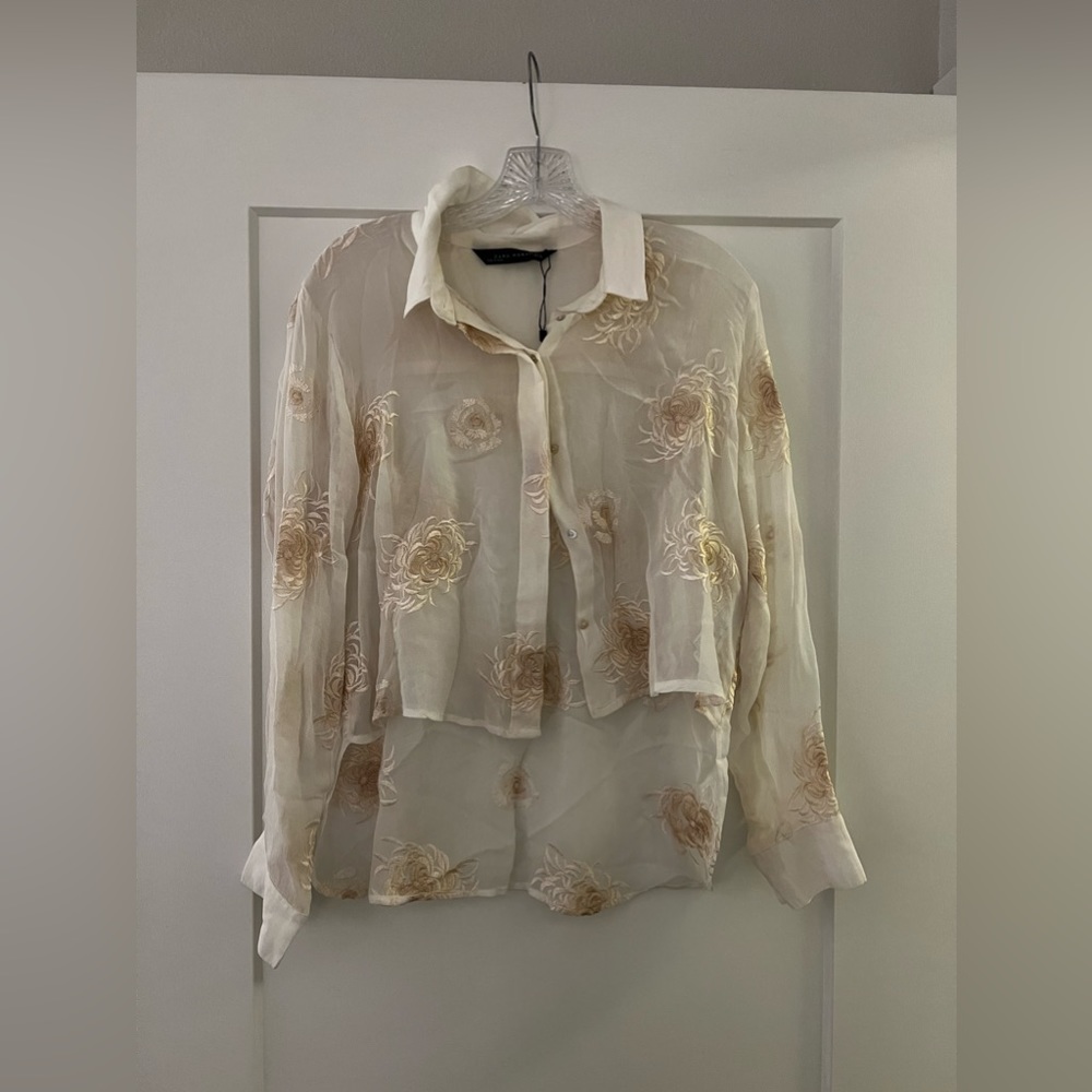 Unworn Zara Tulle Top with embroidery Florly prints